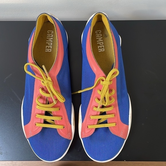 Camper Noshu sneaker mesh Lycra lace up shoe pink blue yellow laces sz 7.5 (38) - Picture 3 of 12